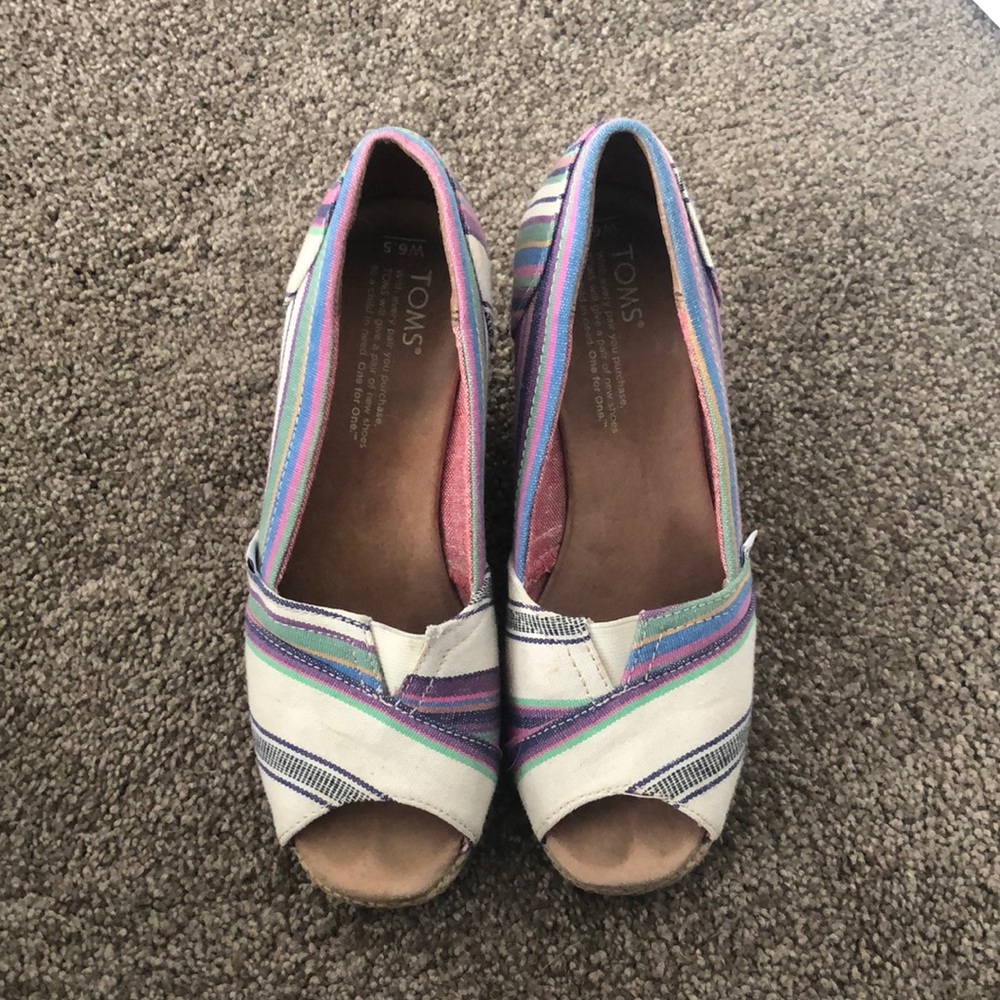 Toms peep toe slip on wedge heel